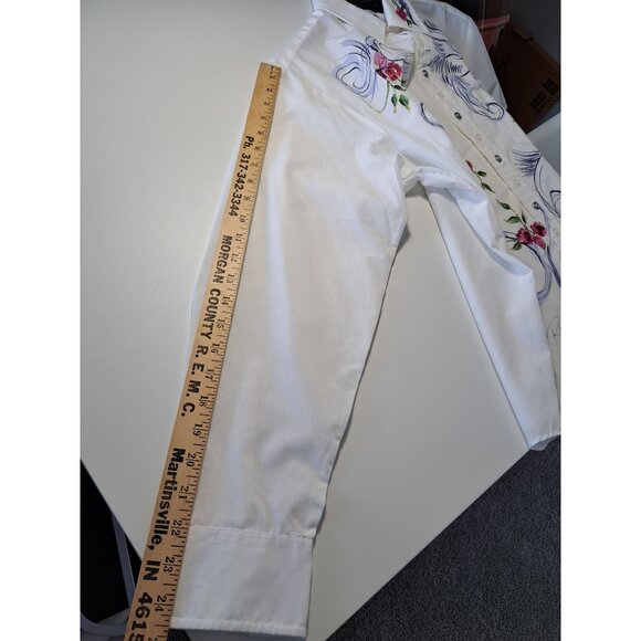 Hand-Painted Creative Artwear White Button-Up Shirt  Floral  Bird Women's Med - Picture 11 of 12